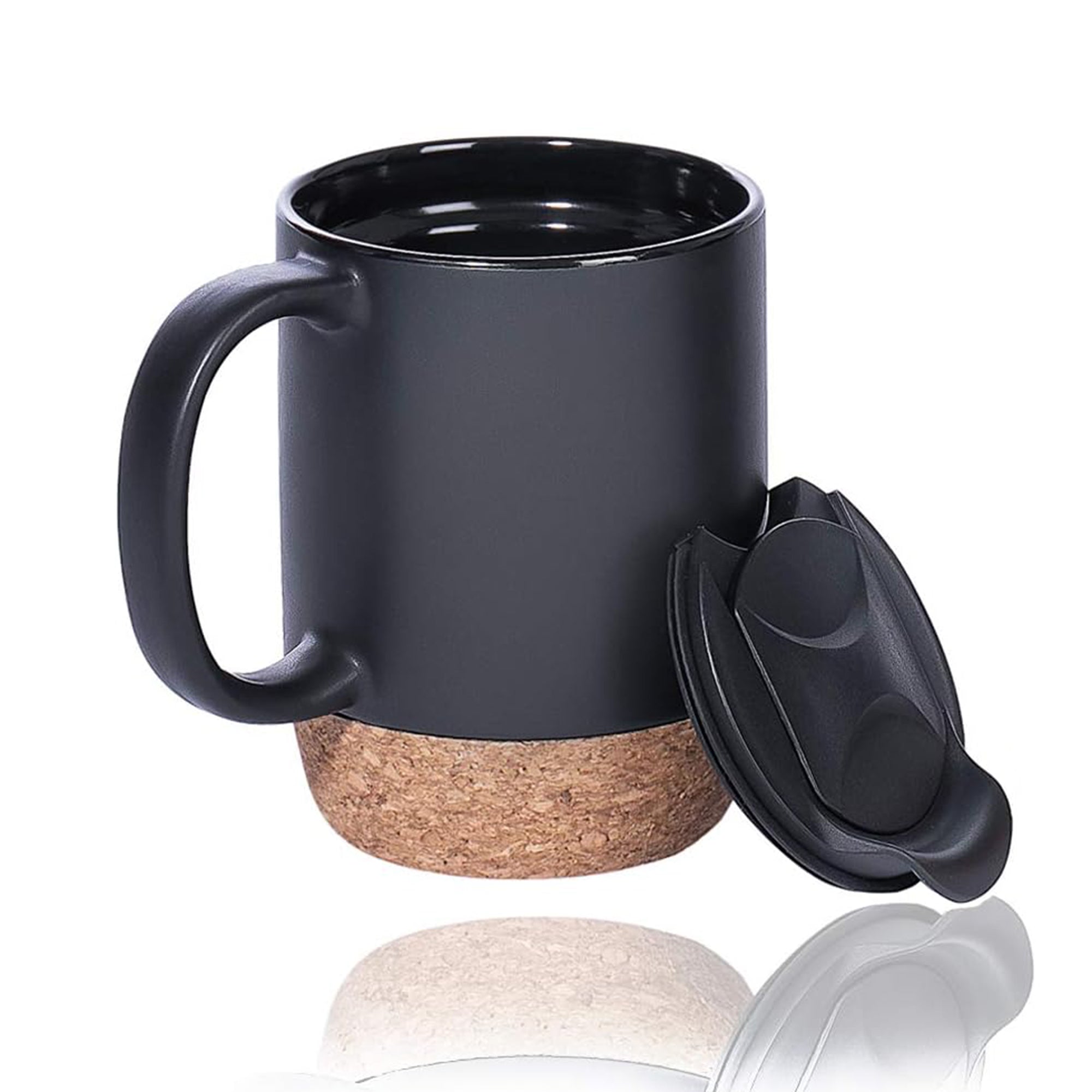 Black Ceramic Coffee Mug with Cork Bottom 12oz